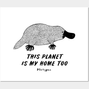 Platypus - This Planet Is My Home Too - animal on white Posters and Art